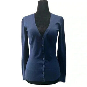 Ricki’s Cardigan V Neck Button Front Fitted Blue Size Small